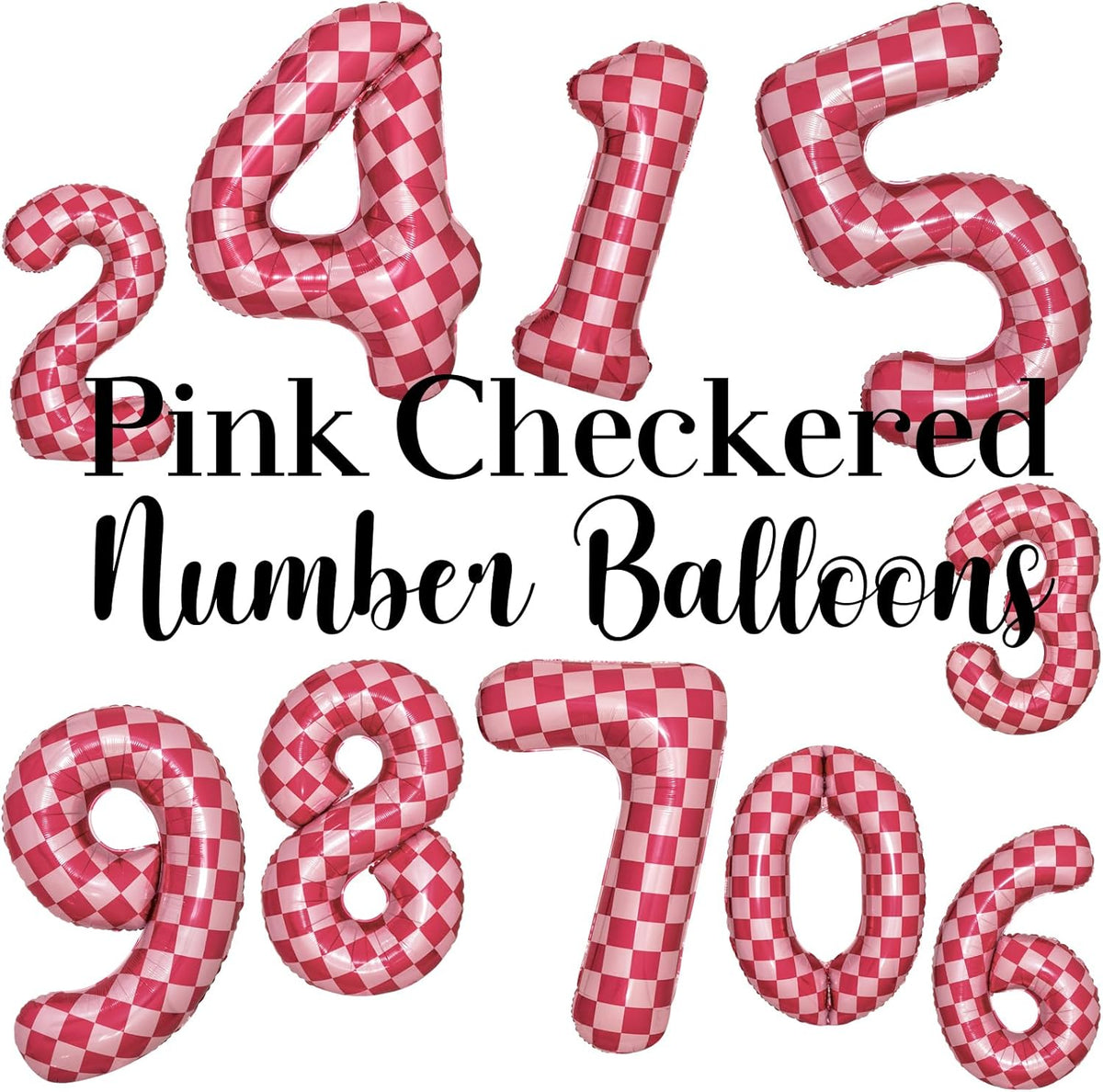 40 Inch Pink Checkered 3 Balloon Large Hot Pink Number Balloons for Girls 3rd Birthday Decorations