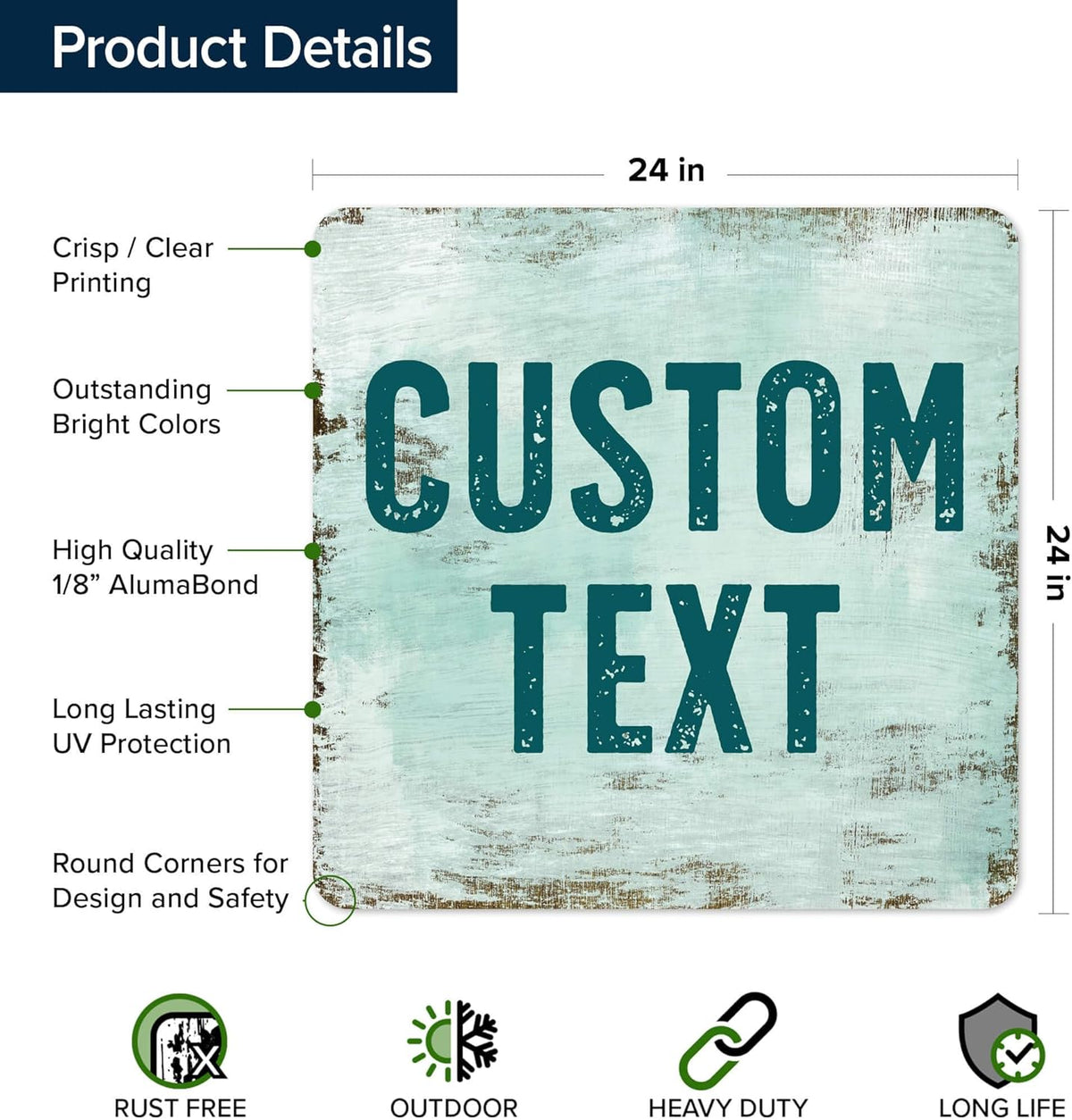 Custom Sign, Custom Street Sign, 11 Font Colors, 13 Font Styles, 4 Hole Options, 22 Sizes, 24x24