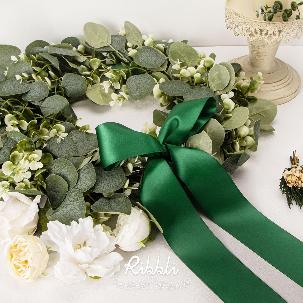 Ribbli Forest Green Double Faced Satin Ribbon, 2” x Continuous 10 Yards,Use for Bows Bouquet,Gift