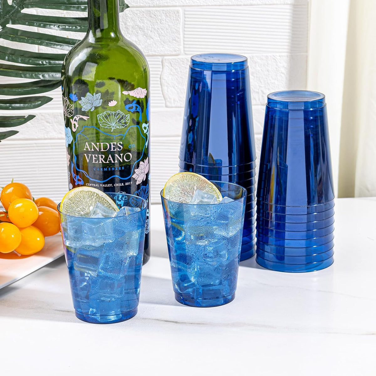 DaYammi 100 Pack Clear Blue Plastic Cups 10 Oz, Blue Cups for Party Disposable Wine Glasses Heavy