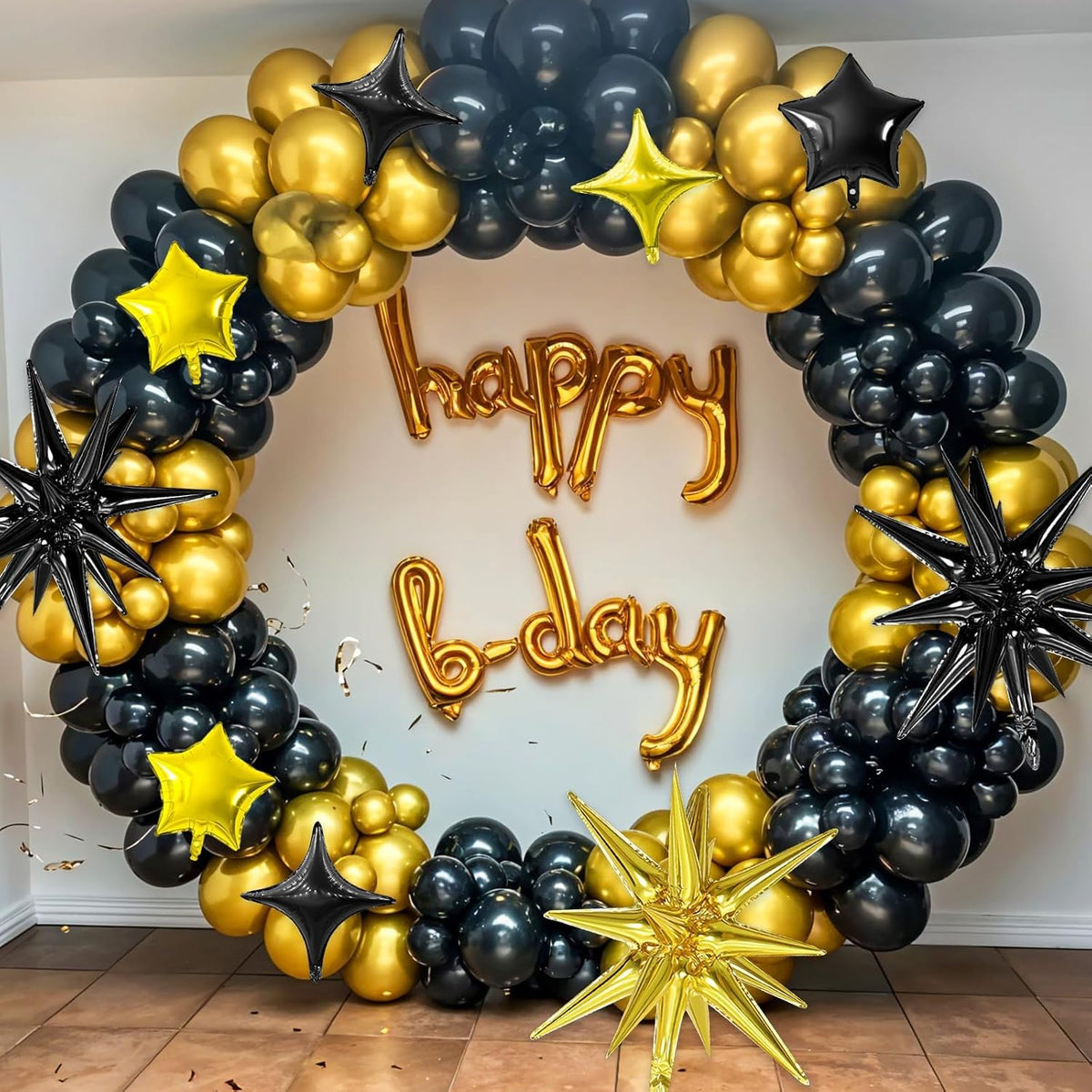 Black Gold Star Balloon,16Pcs Star Foil Balloons Set with 22Inch Explosion Spike Cone Balloons and