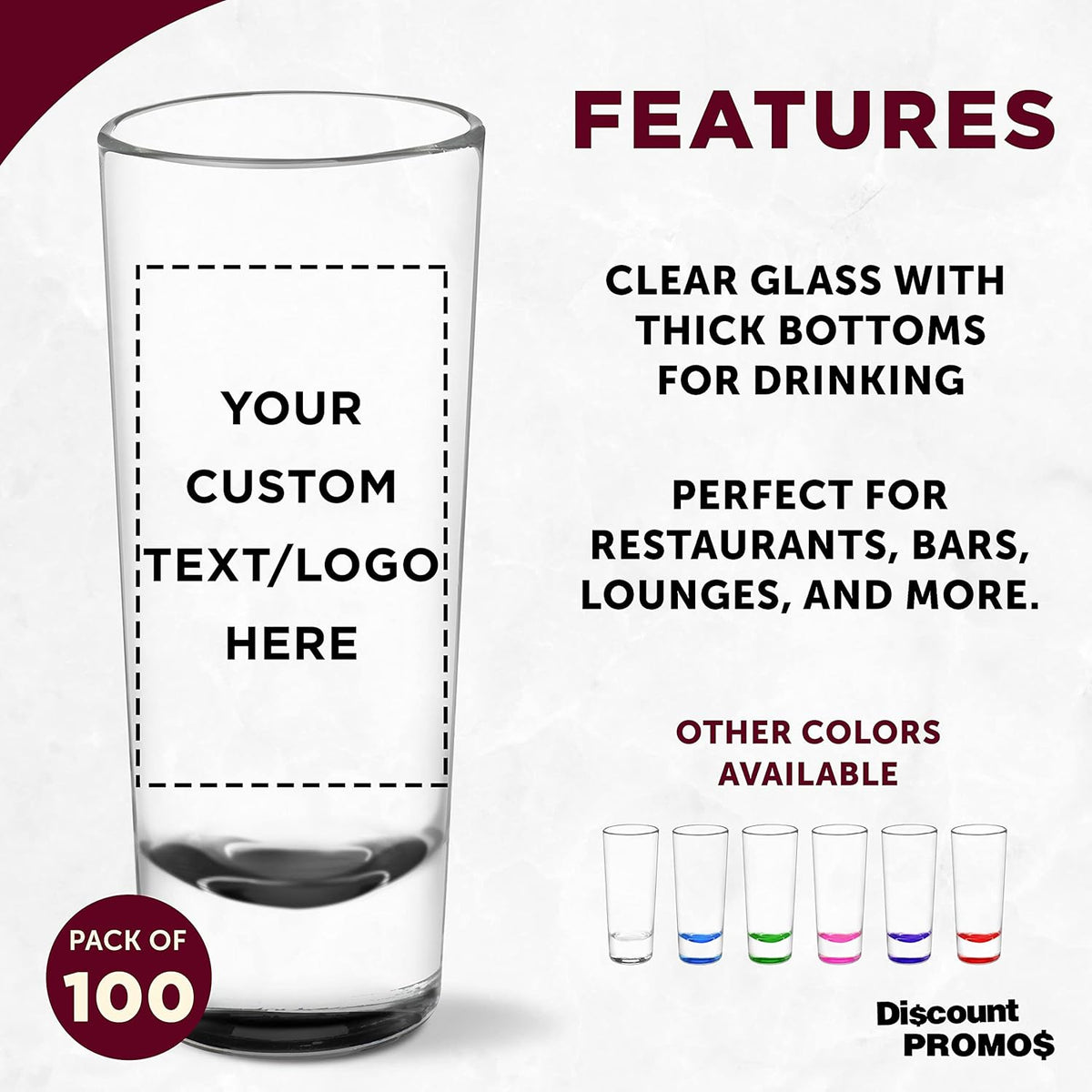 Custom Cordial Shooter Shot Glasses 2 oz. Set of 100, Personalized Bulk Pack - Great for Birthdays
