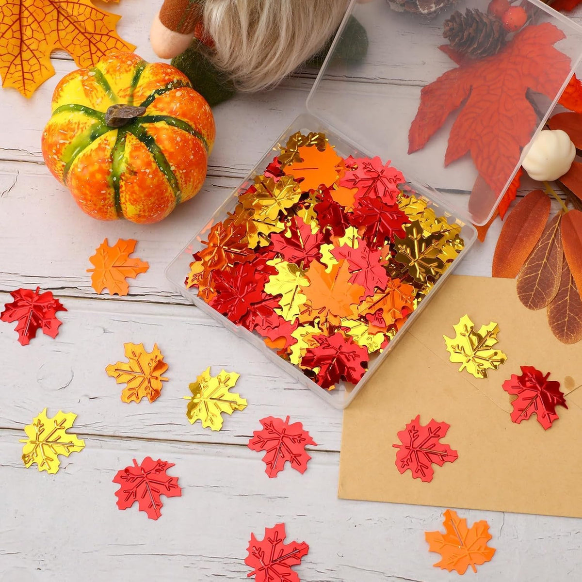 MARFOREVER Fall Maple Leaf Confetti, Thanksgiving Metallic Foil Confetti Autumn Colors Party