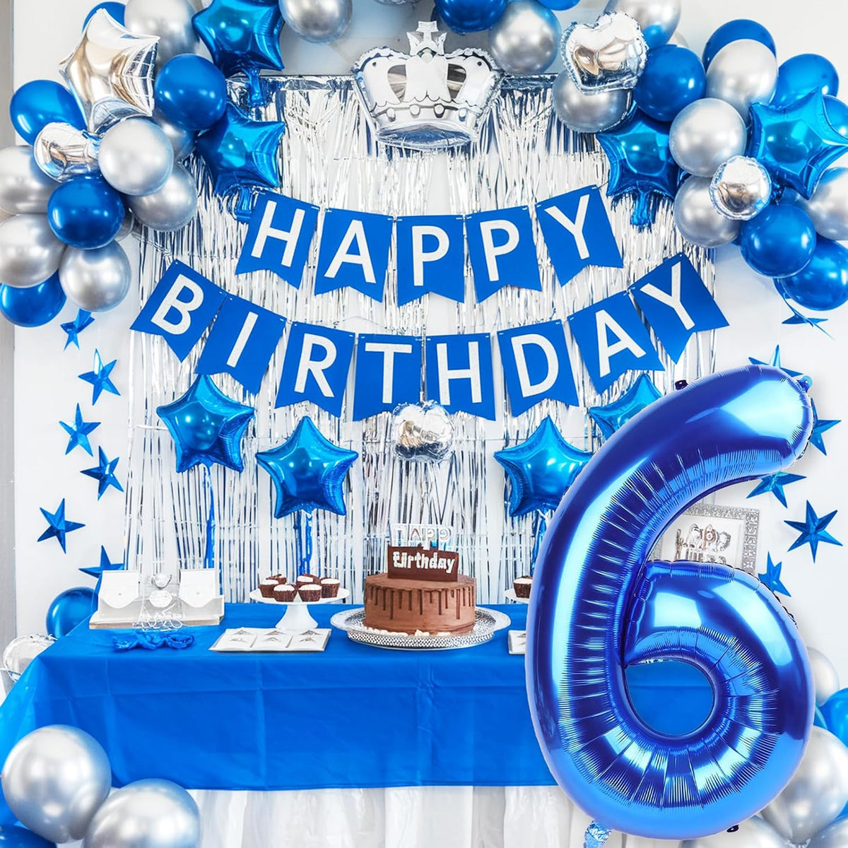 Navy Blue Number Balloons 6, 40inch Large Dark Royal Blue Digital 6 Foil Mylar Helium Balloon for