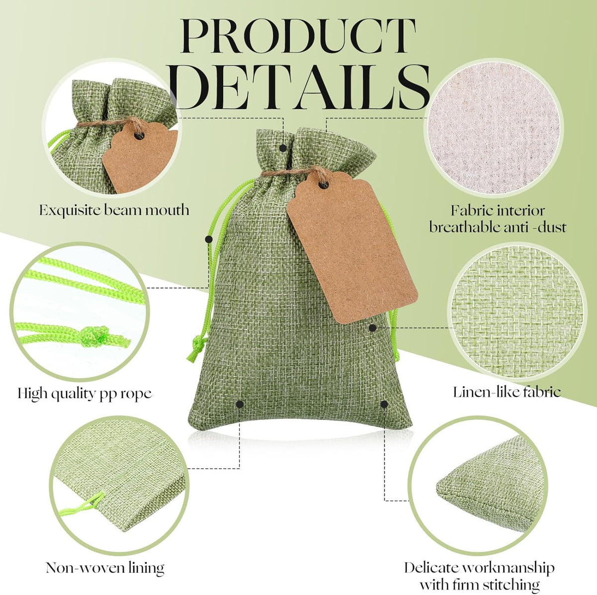 Woanger 100 Pcs Burlap Gift Bags with 100 Pcs Kraft Paper Gift Tags with Drawstring Favor Bulk