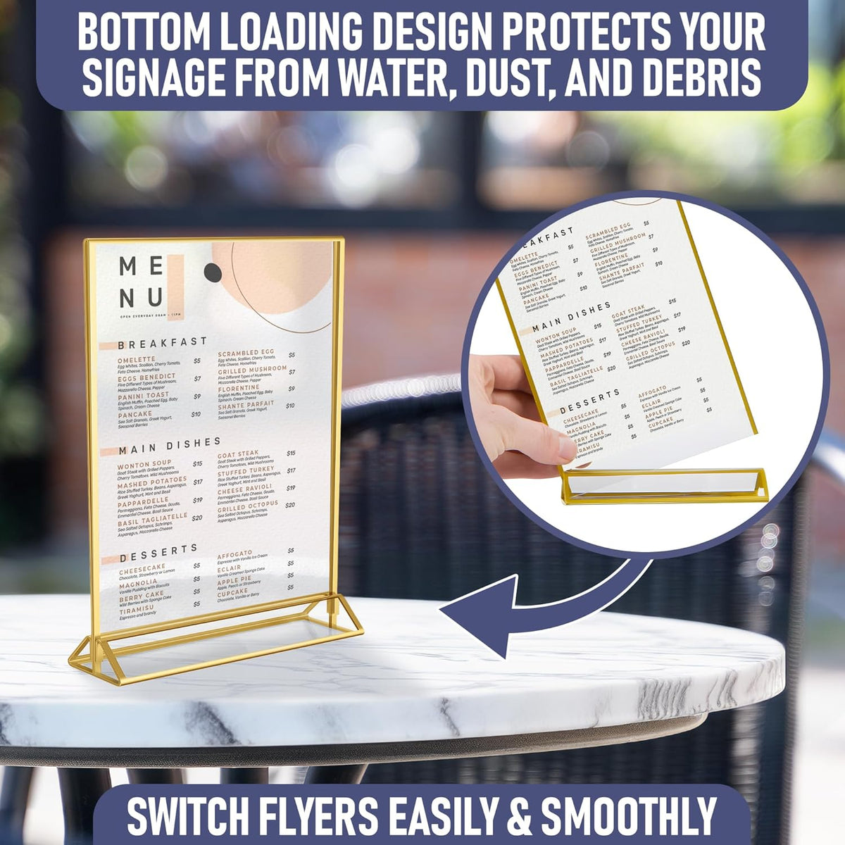 Gold Picture Frames Double-Sided, 6-Pack 5x7 Acrylic Table Number Holders, Clear Easel Stands for