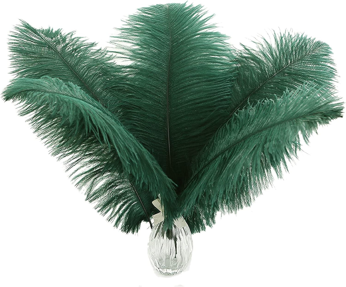Ballinger Blackish Green Ostrich Feathers Bulk- 24pcs 12-14inch Big Feathers for Wedding Party