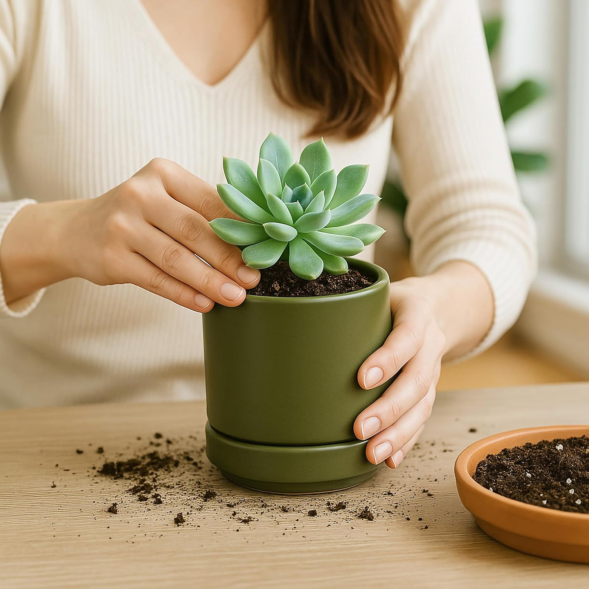 D'vine Dev Set of 4 Small Ceramic Plant Pots, 4.7 Inch Succulent Planter Pot for Plants with