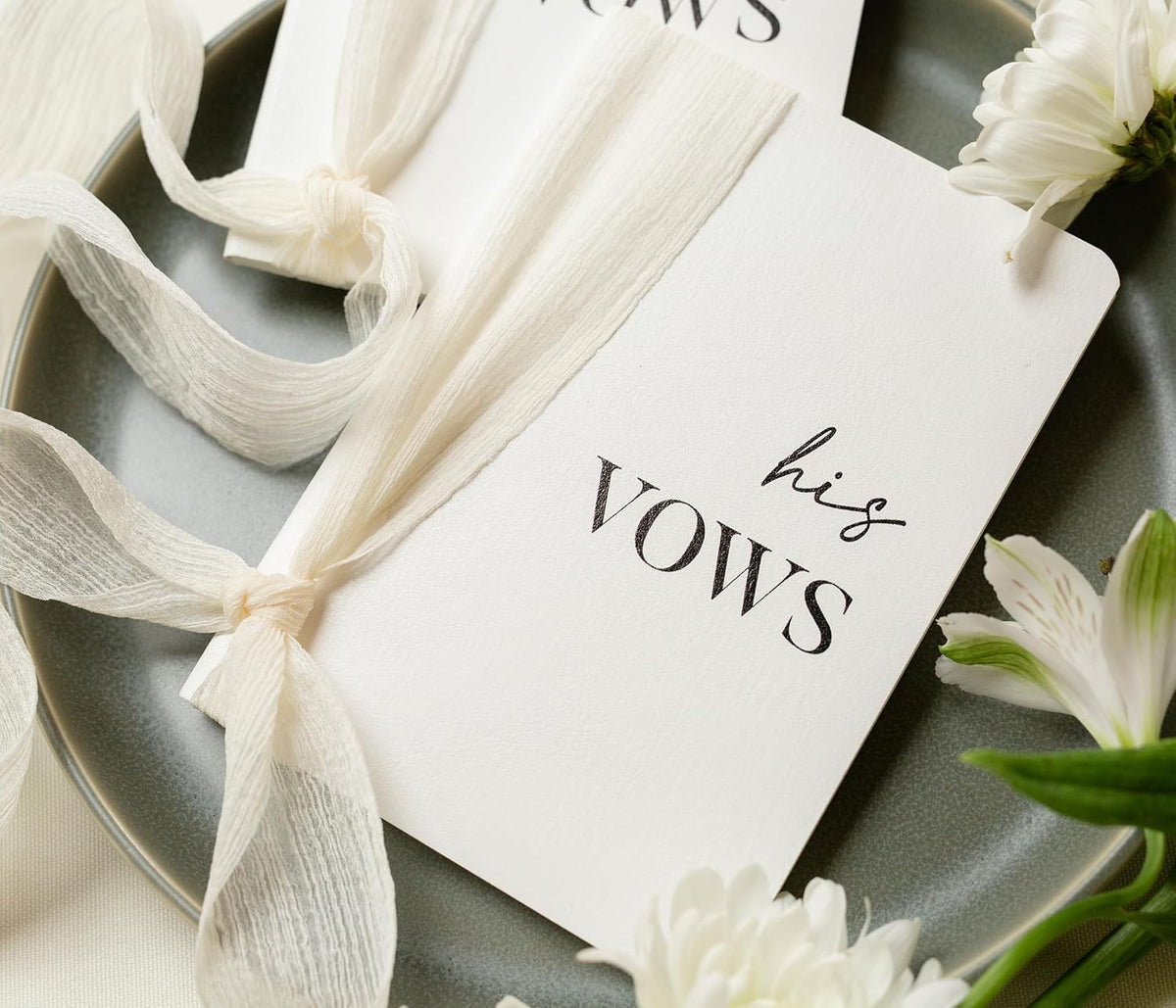 White Vow Books with Ribbons (Set of 2) - 5.625 x 4 Minimalist Pocket Sized Wedding Ceremony Vow