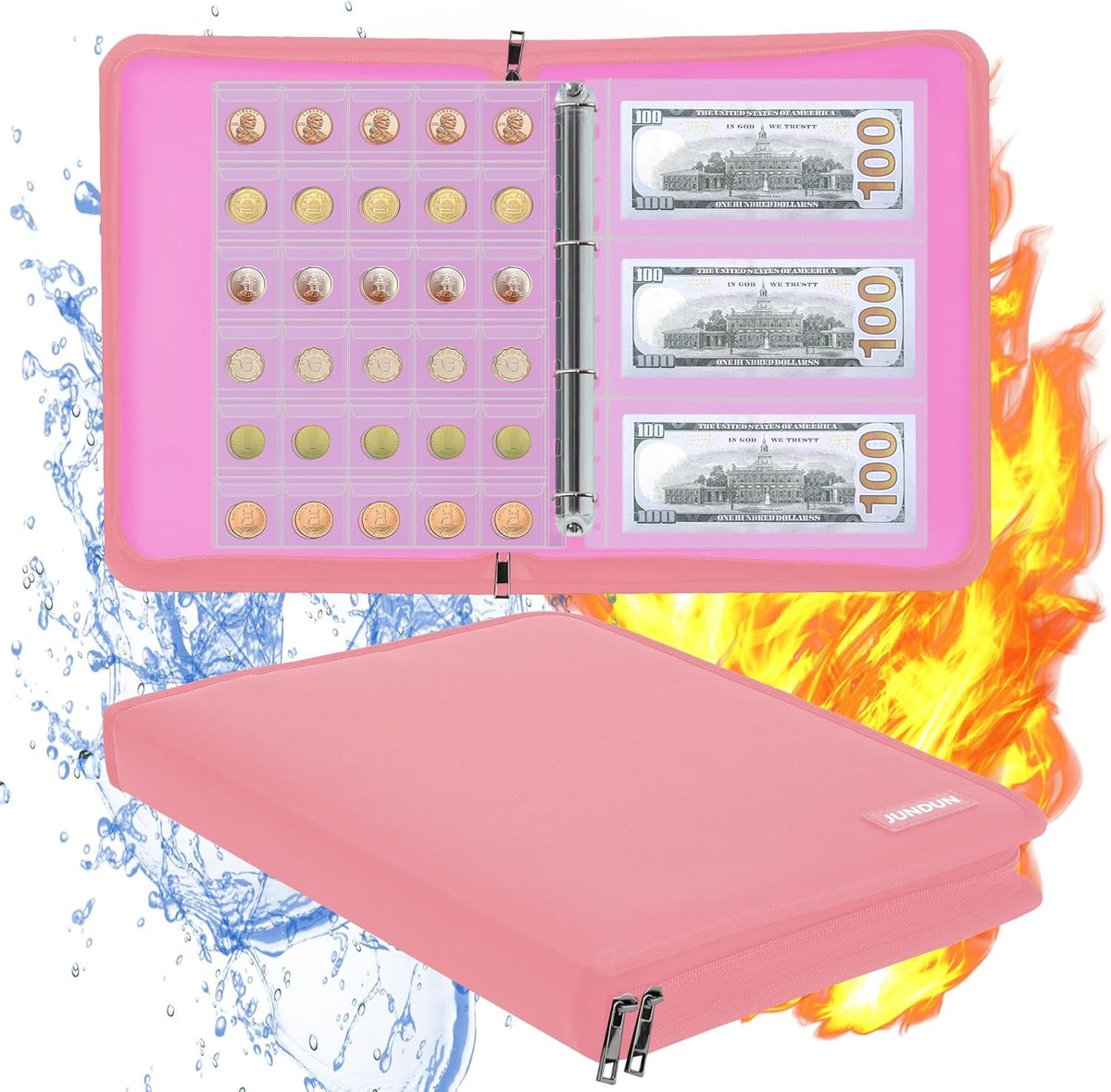 Coin Collection Book Holder for Collectors, 300 Pockets Fireproof Coins Collecting Album & 36
