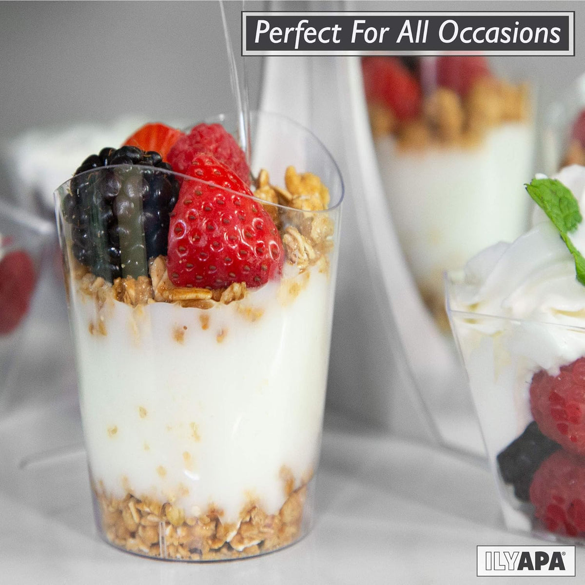 Ilyapa 4oz Plastic Dessert Cups - 100 Pack Mini Dessert Cups with Spoons - Clear Reusable Small