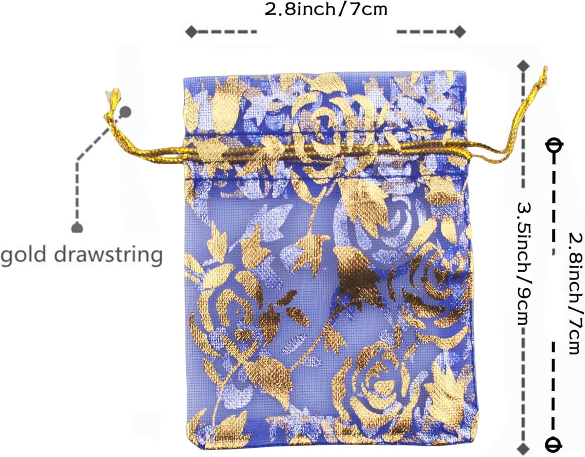 QIANHAILIZZ 100 Pack 2.8 x 3.5 Inch Flower Heart Organza Jewelry Gift Pouch Candy Pouch Drawstring