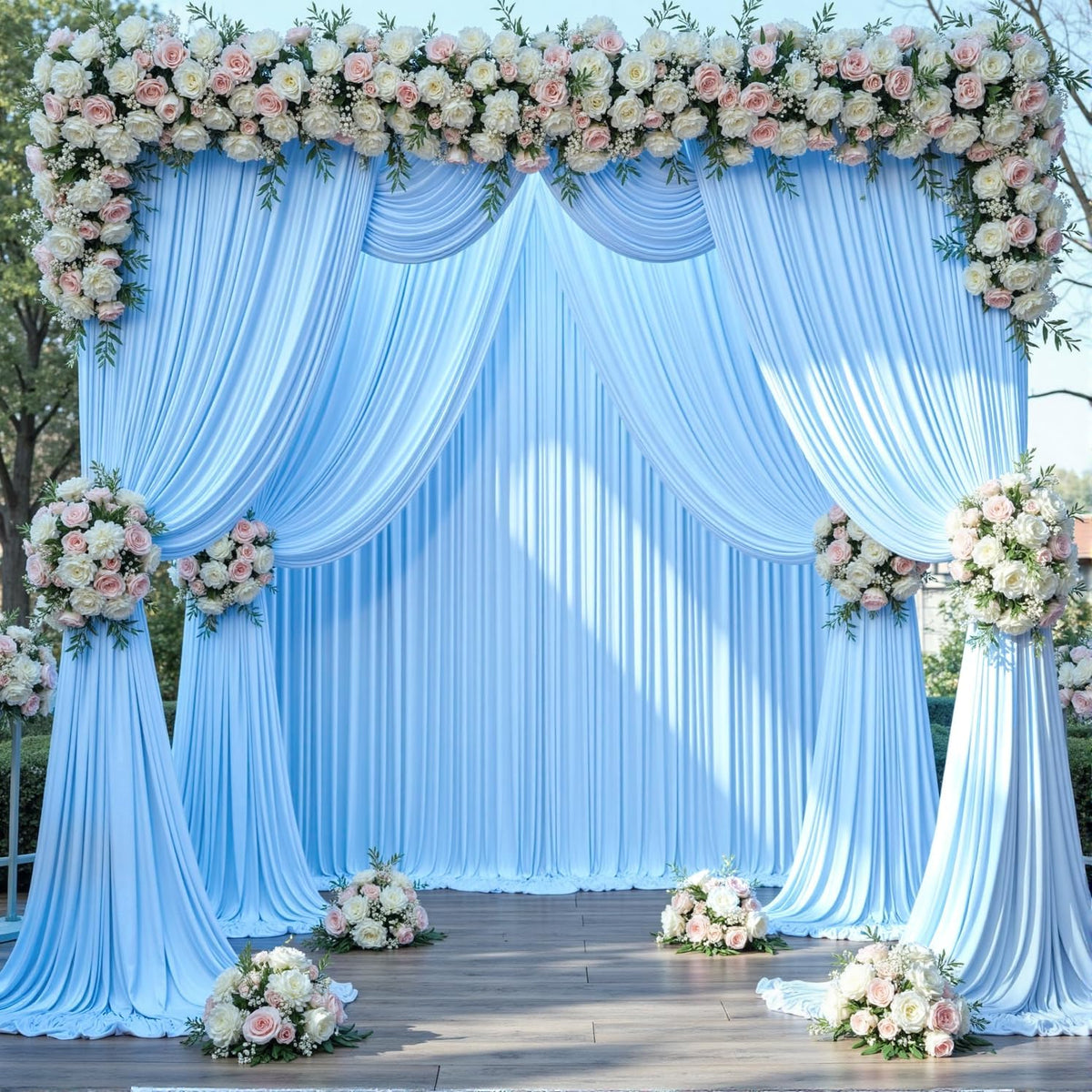 50 ft x 10 ft Wrinkle Free Blue Backdrop Curtain Panels, Polyester Photography Backdrop Drapes