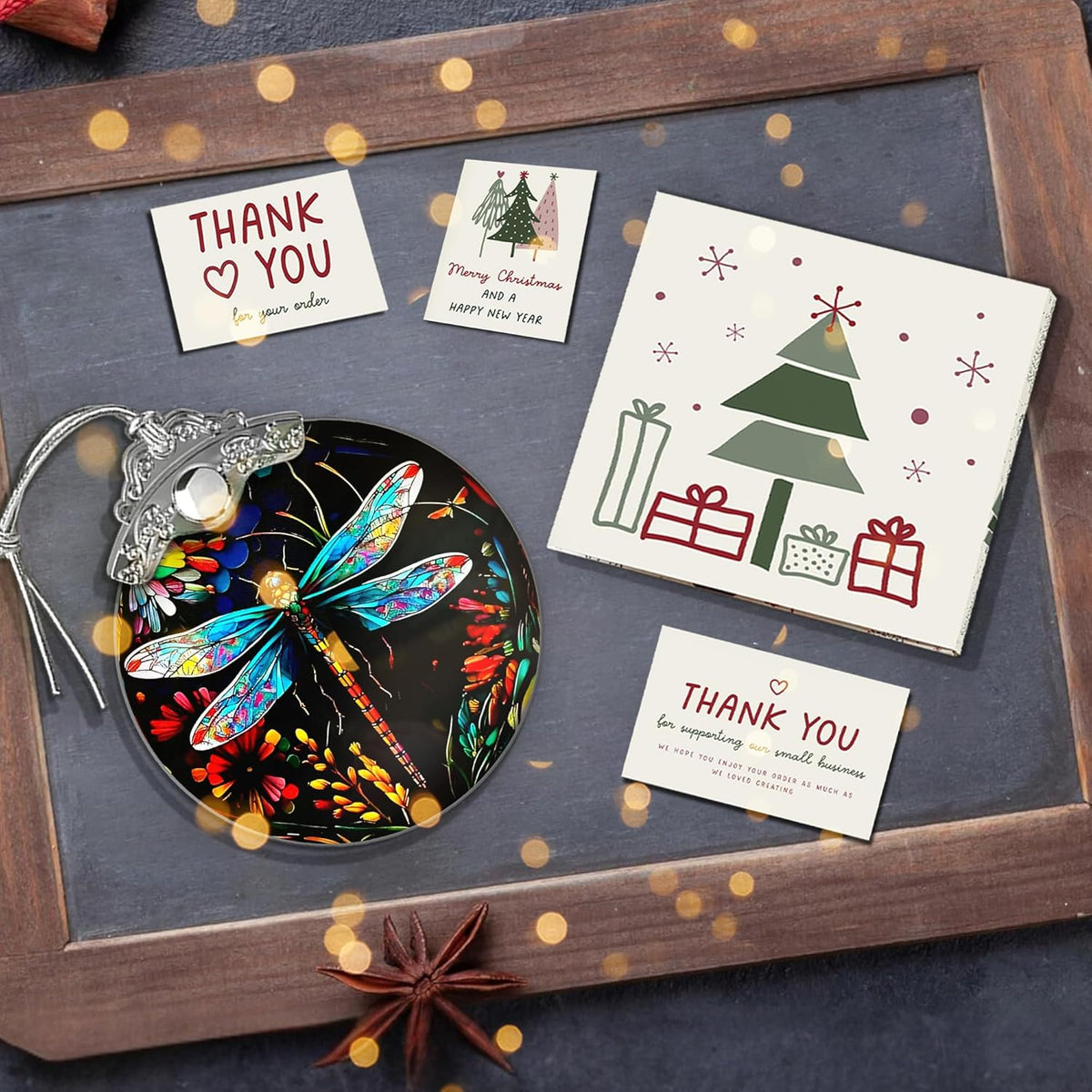 Stained Glass Effections, Christmas Tree 4 Inch Acrylic Ornament Art, White Elephant Gifts Car
