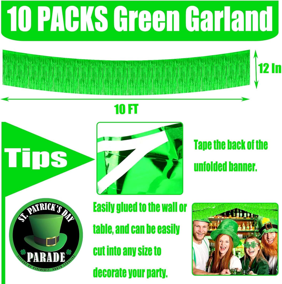 10 Pack 10 Feet Foil Fringe Garland Metallic Tinsel Streamers Banner Wall Hanging Curtain Backdrop