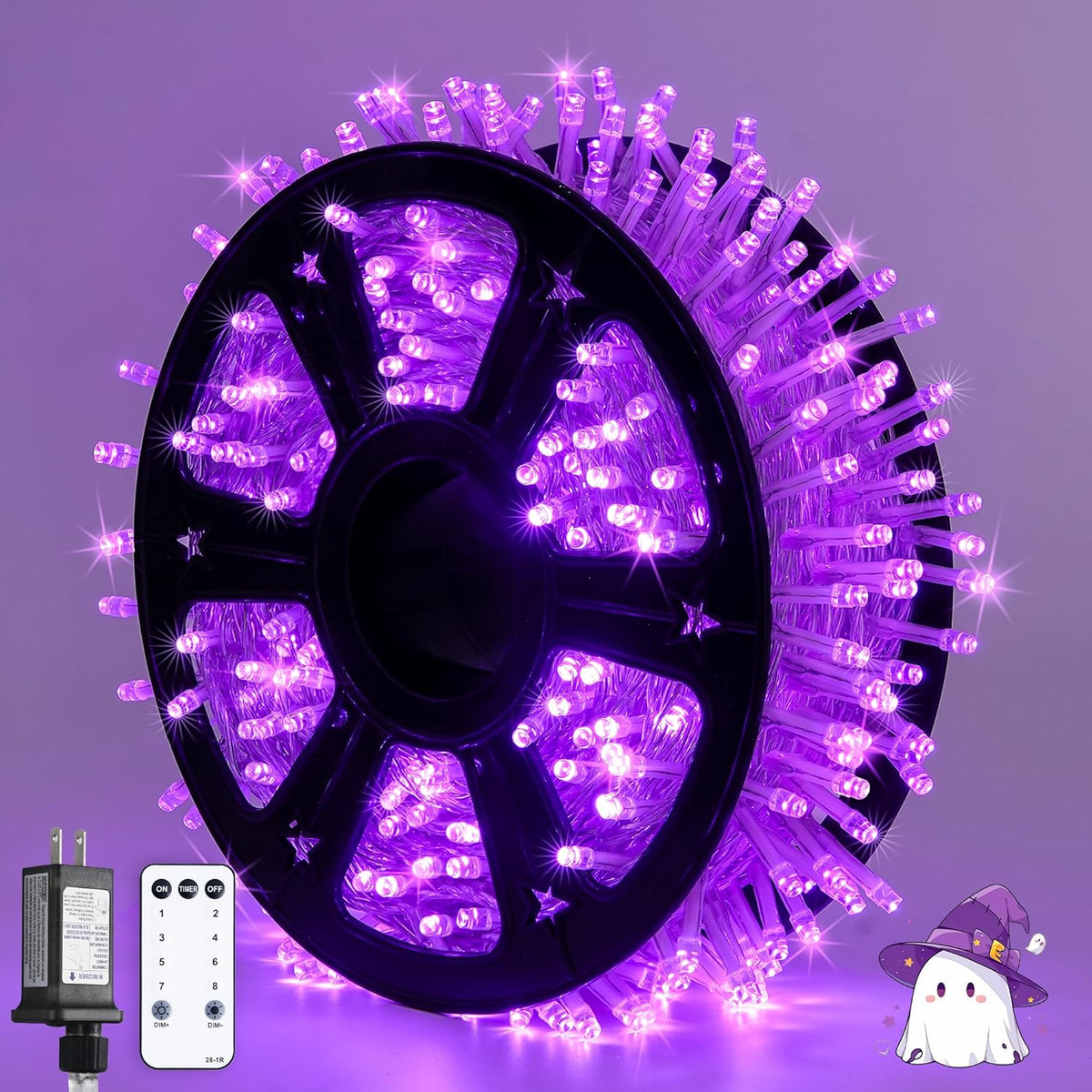 JMEXSUSS 163 FT 500 LED Purple Halloween Lights, 8 Modes Purple Light Indoor Outdoor Waterproof