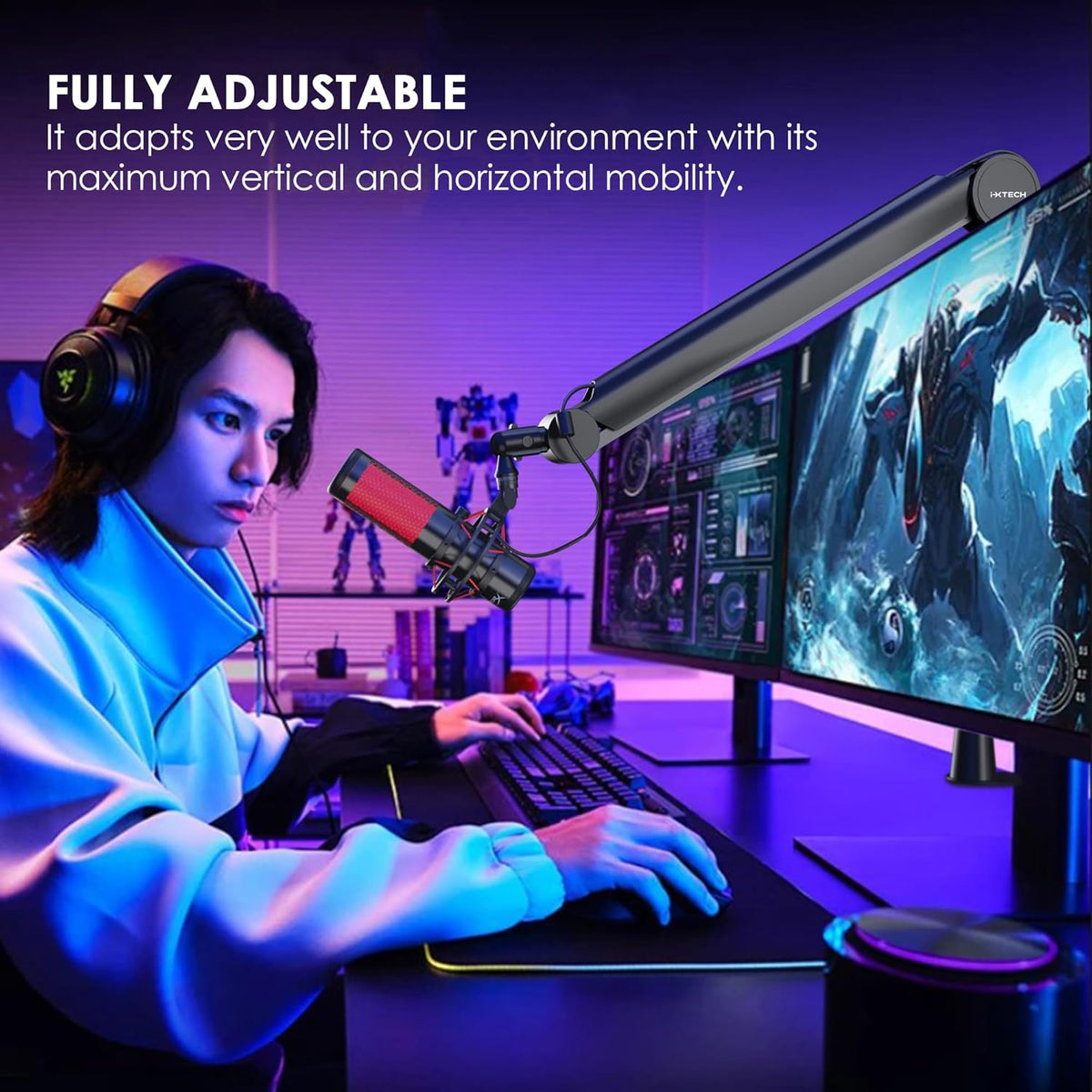 IXTECH Premium Microphone Boom Arm with Desk Mount, 360° Rotatable, Fully Adjustable, for Podcast