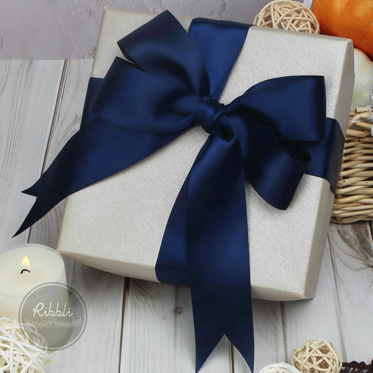 Ribbli Navy Double Faced Satin Ribbon,1-1/2” x Continuous 25 Yards,Use for Bows Bouquet,Gift