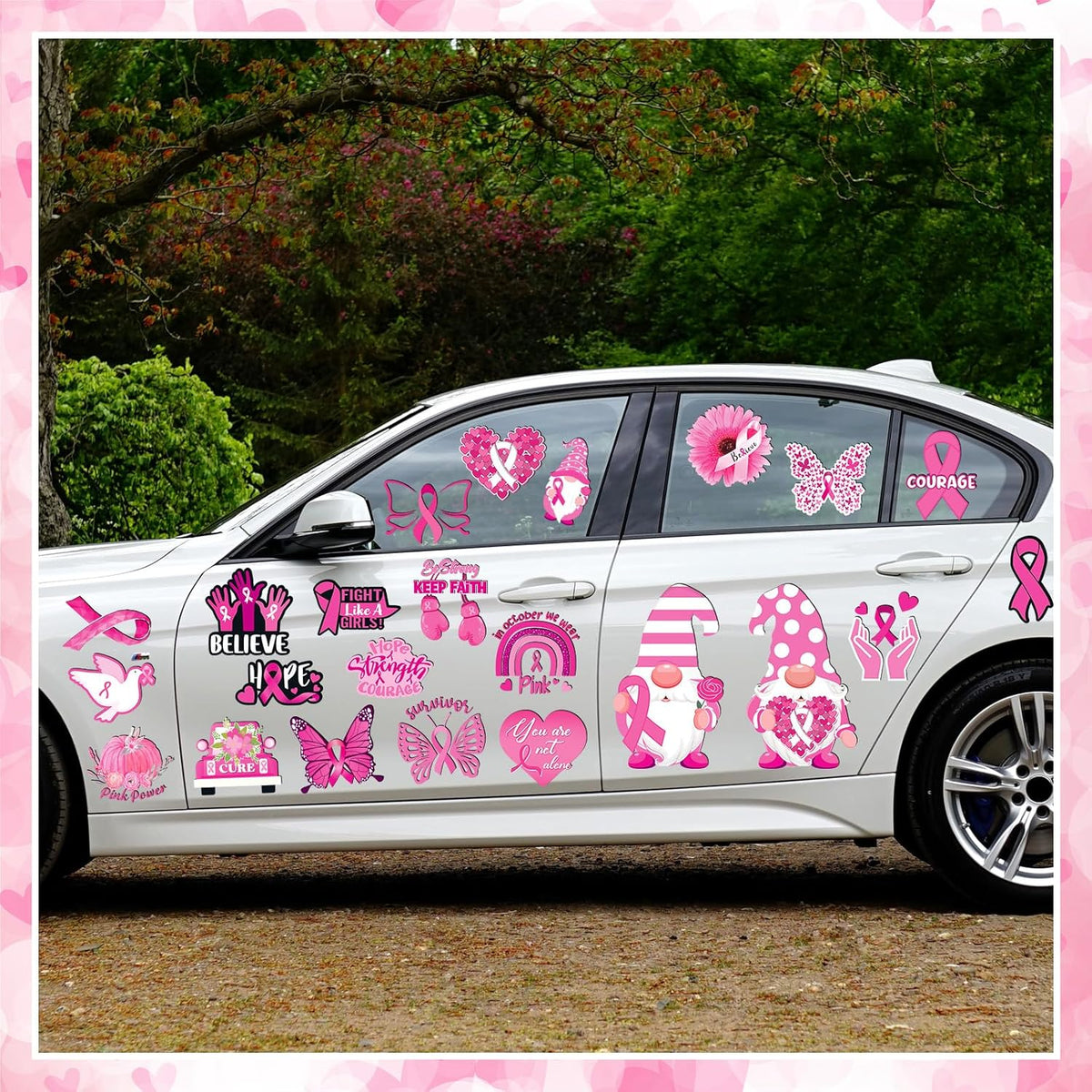 Xuhal 25 Pcs Breast Cancer Awareness Magnets Decoration Pink Gnome Ribbon Butterfly Flower Love