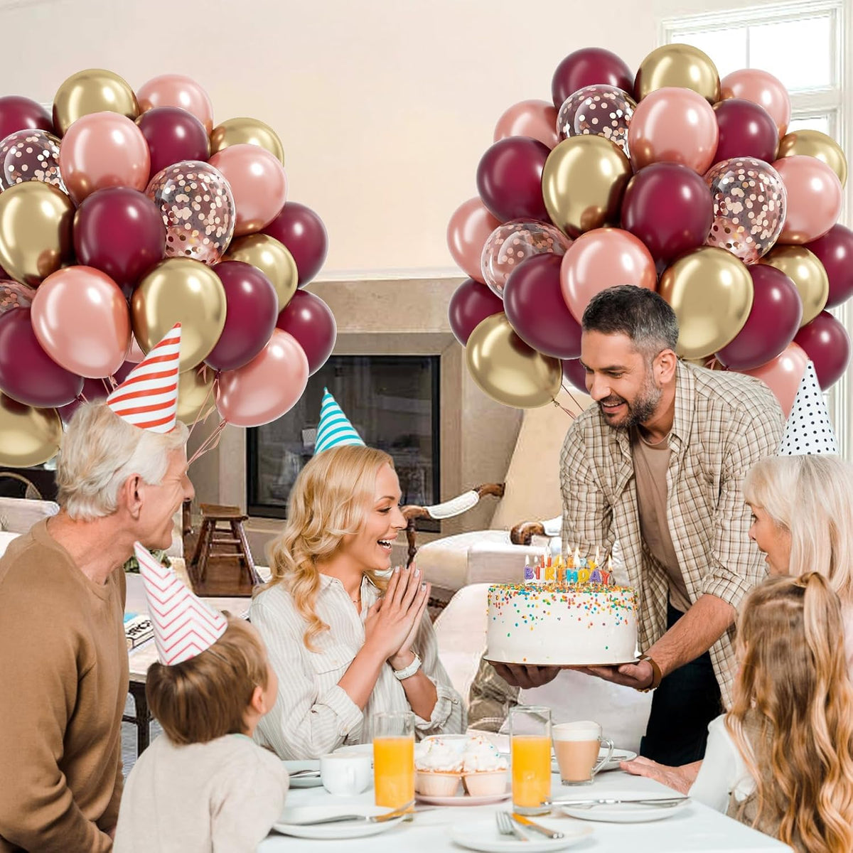 60pcs Burgundy and gold Balloons 12inch with Maroon Pearl Rose Gold Confetti Metallic Gold Balloons