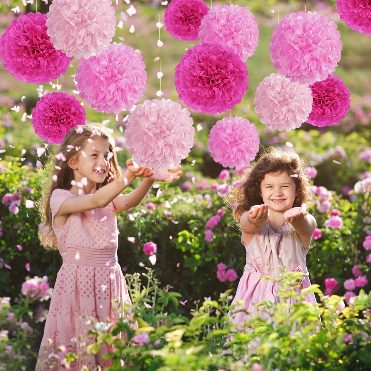 Hot Pink Tissue Pom Poms Paper Flowers Hanging Decorations Pink Flower Ball for Mother's Day Baby