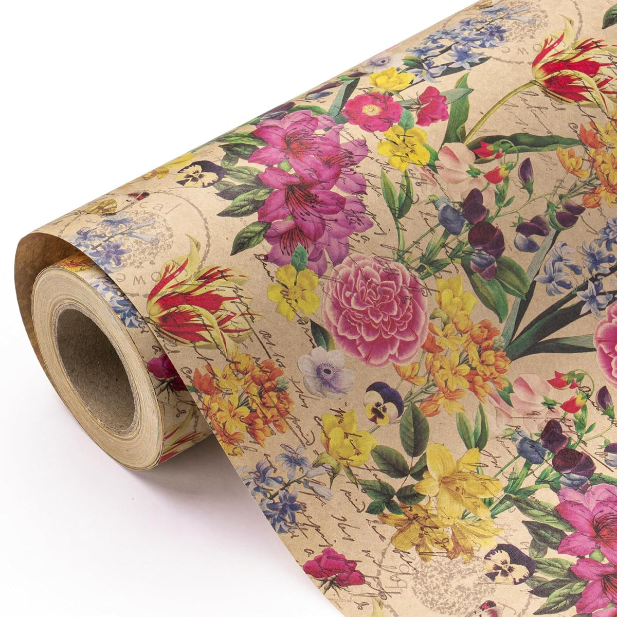 WRAPAHOLIC Kraft Floral Wrapping Paper Roll - Mini Roll - 17 Inch x 33 Feet - All Occasion Vintage