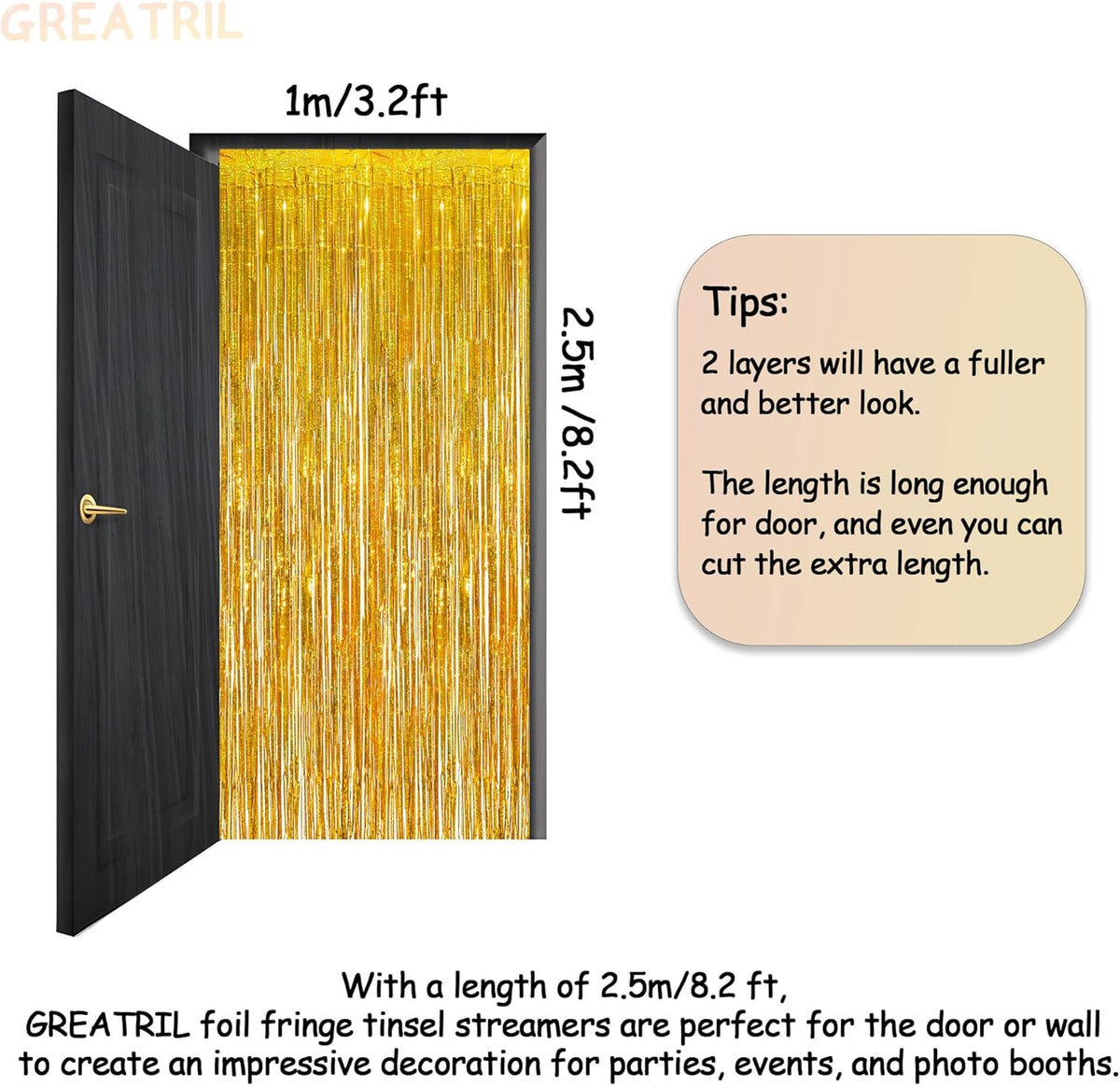 Gold Fringe Curtain Tinsel Backdrop - GREATRIL Foil Fringe Curtain Party Streamers for Prom 2026