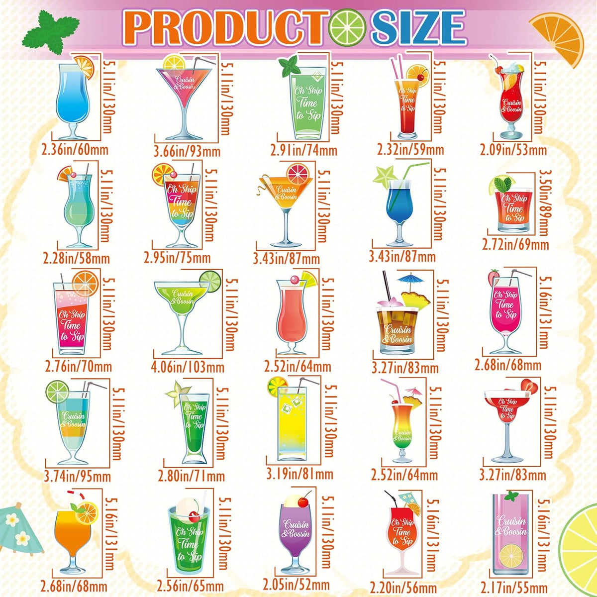 Xuhal 25 Pieces Tropical Drink Cruise Door Decorations Funny Magnetic Cruise Decorations Magnet