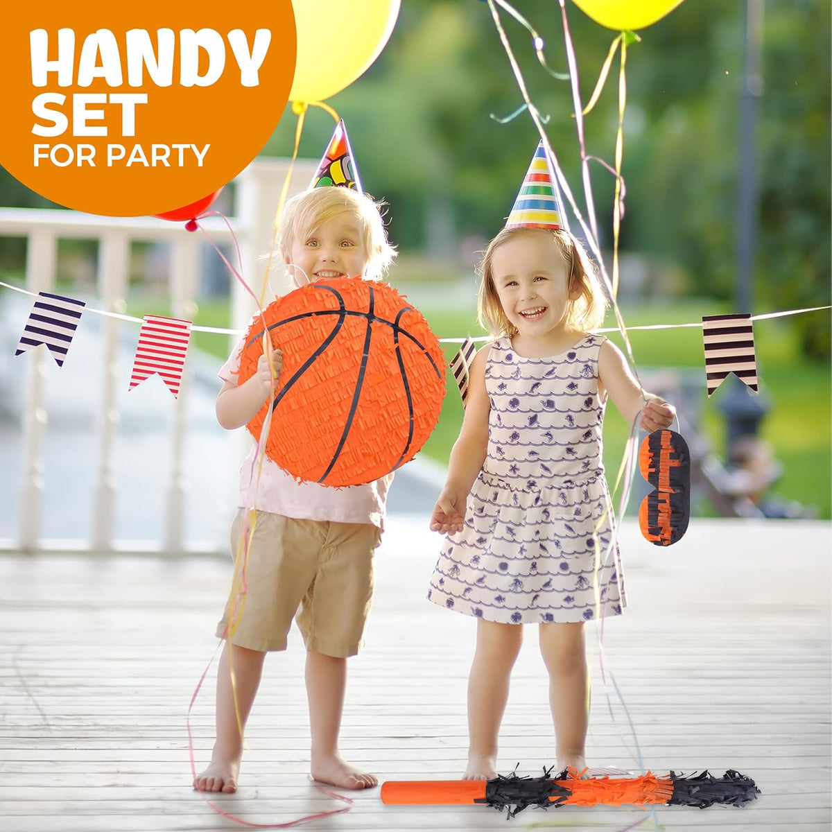 Basketball Pinata Bundle with a Blindfold and Bat(13 x 13 x 4 Inches),Soccer Ball Pinata for