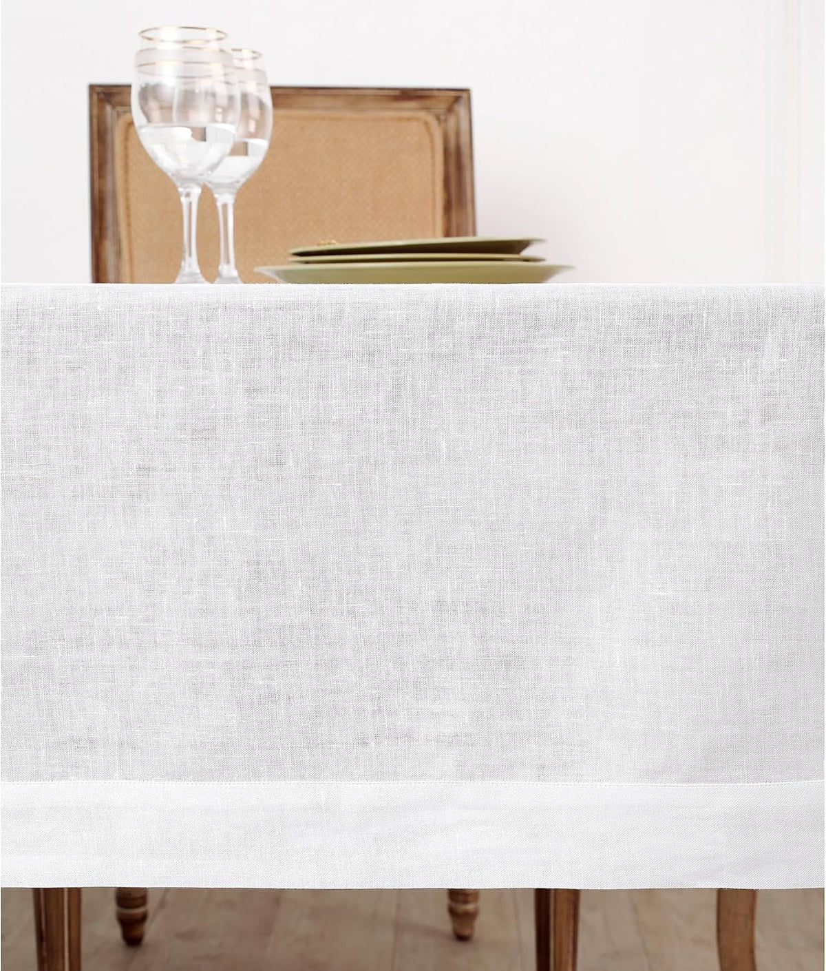 Solino Home Linen White Tablecloth 60 x 132 Inch - 100% Pure Linen Rectangular Tablecloth - Machine