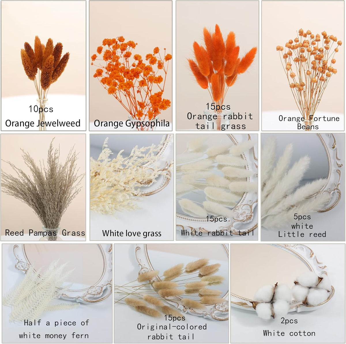 xin's convey DIY Autumn Natural Dried Flower Kit, Mini Stemming Bouquets for Room, Table, and Vase