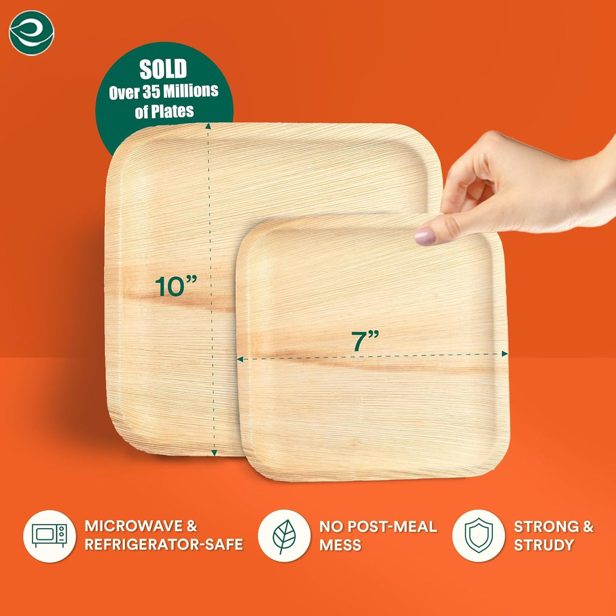 ECO SOUL Compostable 7 & 10 Inch Palm Leaf Square Plates (100 Count) Like Bamboo Plates |