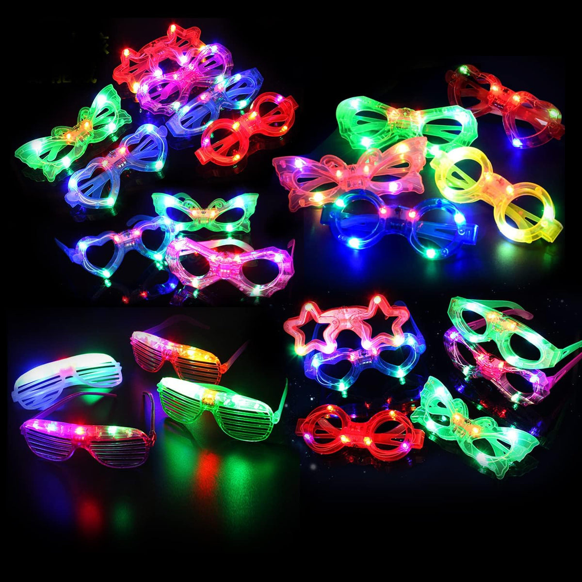 35 Pcs LED Glasses 7 shapes 6 LED Glow In The Dark Party Supplies Favor for Kids Adults shutter