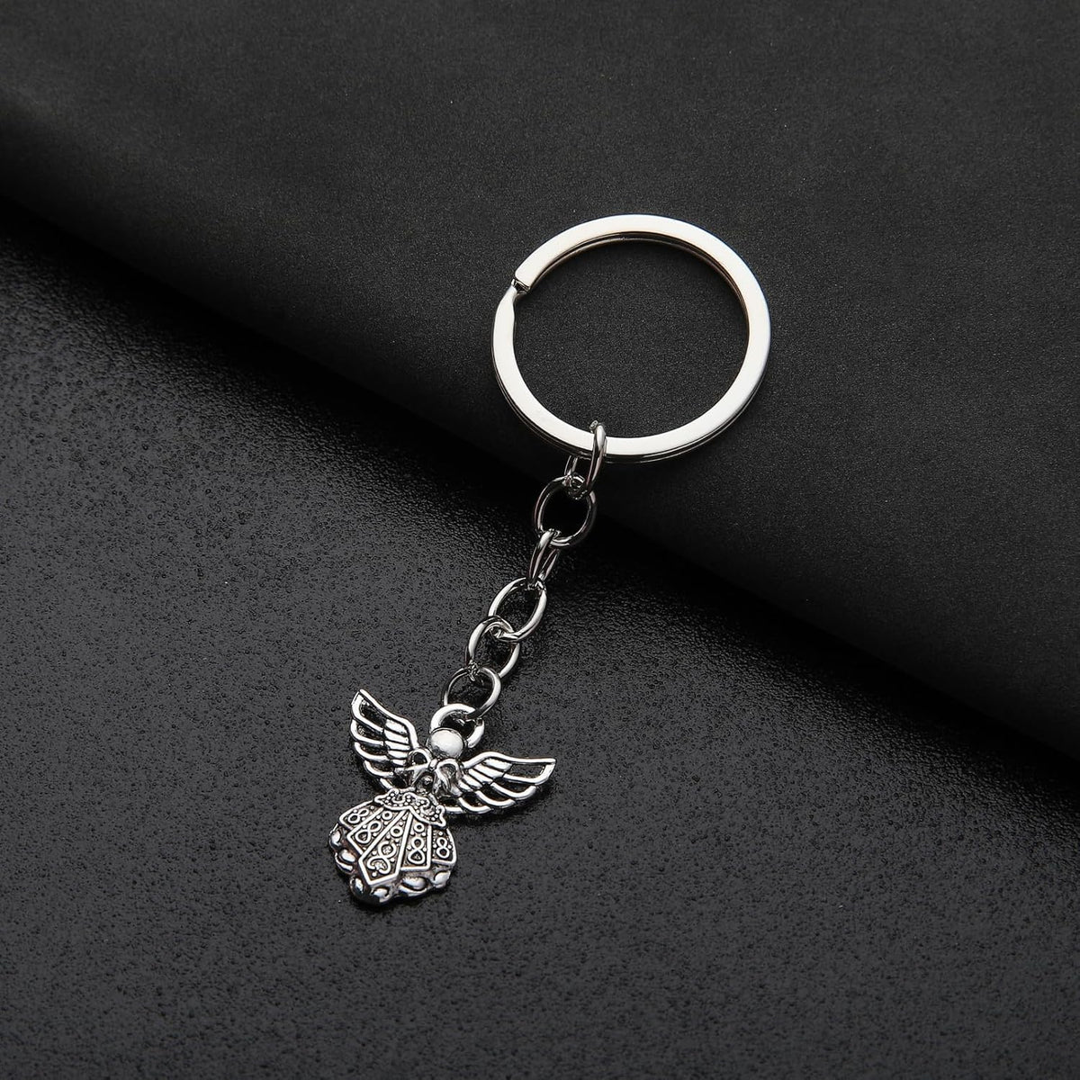 PHAETON 50PCS Silver Tone Guardian Angel Charm Keychain Key Ring