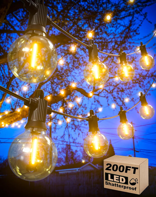 Outdoor String Lights, 200FT Patio Lights with 100 Shatterproof G40 Globe Bulbs(4 Spare)