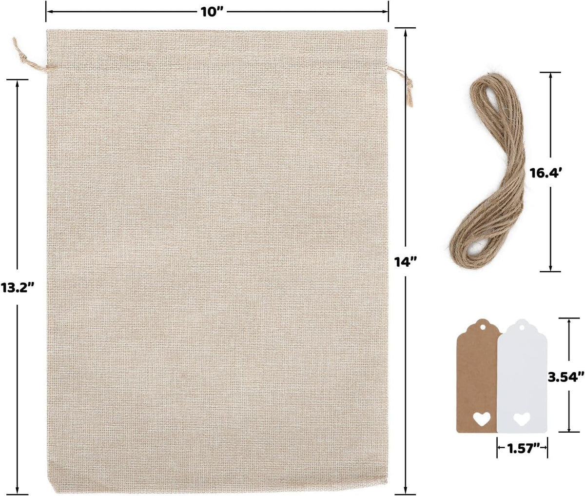 Tapleap Burlap Gift Bags with Drawstring - 10Pcs 10x14 Original Sacks with String and Tags for