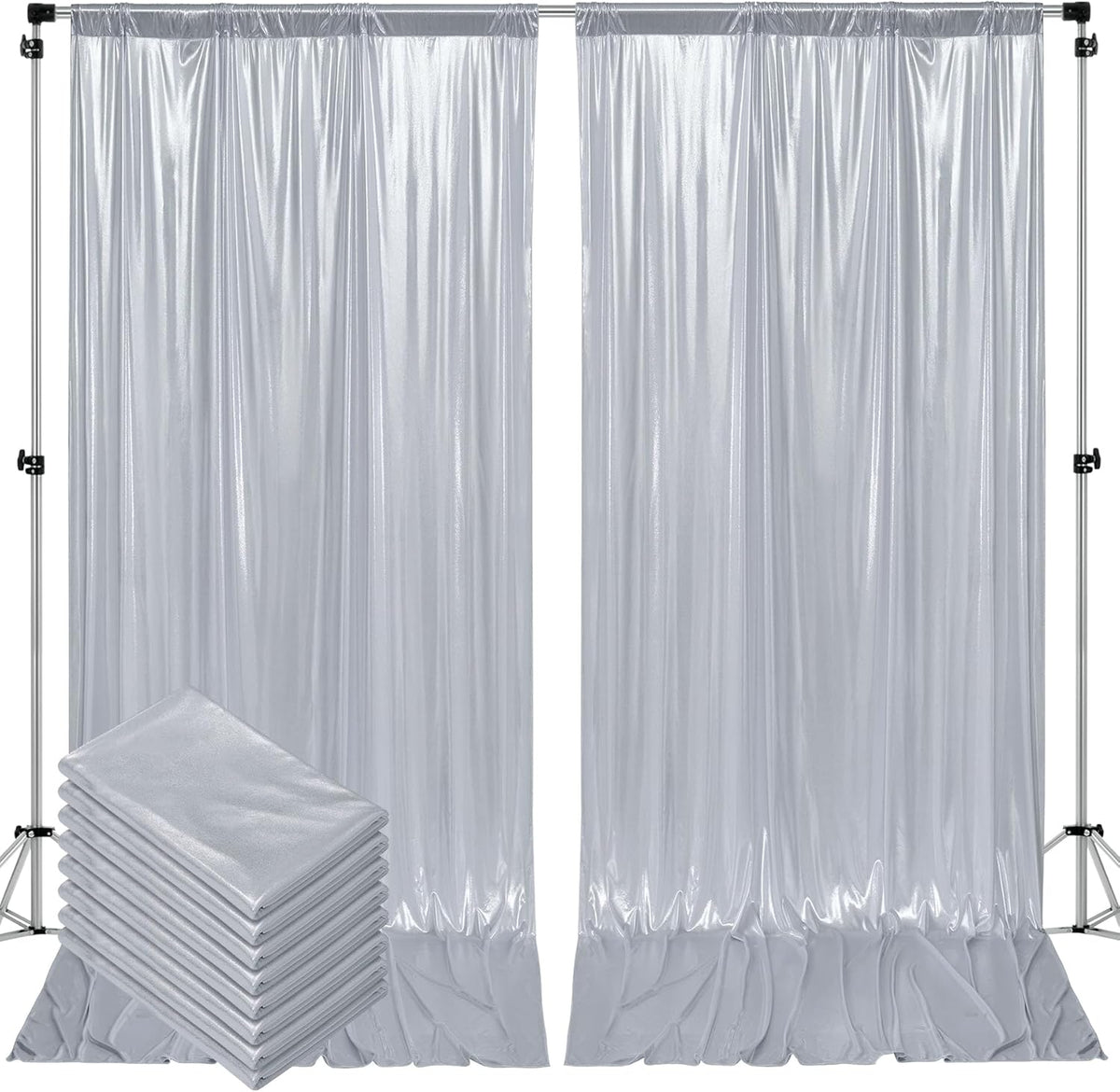 Outpain Thick 40 ft x 10 ft Silver Sequin Backdrop Curtain for Parties, Wrinkle Free Glitter Photo