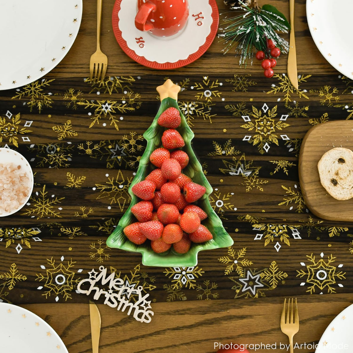 Artoid Mode Black Gold Snowflakes Christmas Gauze Table Runner 120 Inch 10FT, Winter Seasonal Sheer