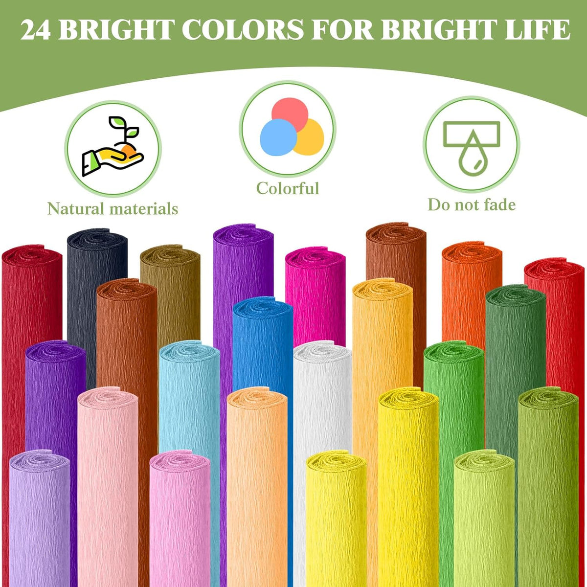 Humyoun 24 Pack Crepe Paper Rolls 16 Inch Wide 8.2ft Long Crepe Paper Flower Streamer with 60