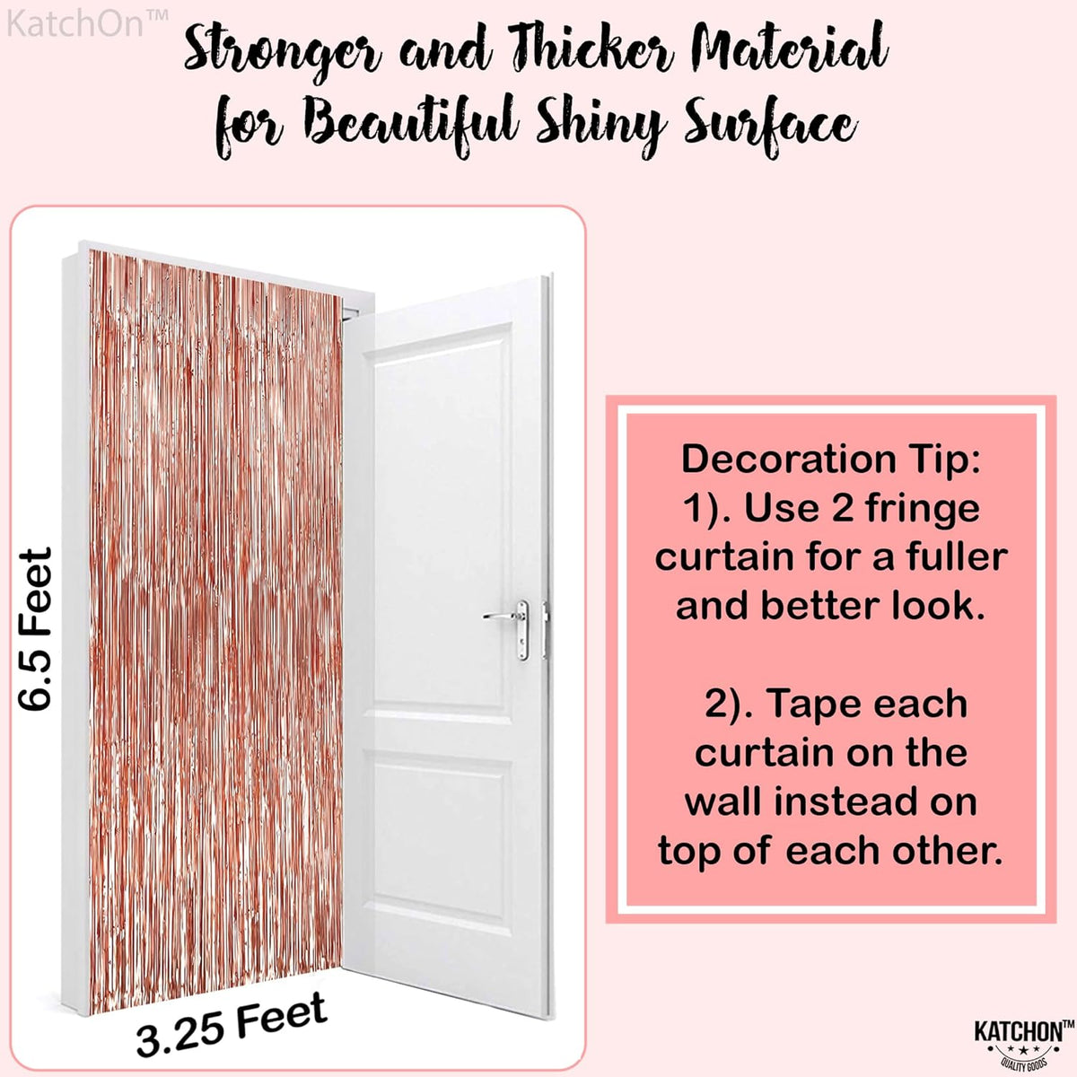 KatchOn, Rose Gold Fringe Curtain - Pack of 2 | Rosegold Backdrop for Anniversary, Wedding