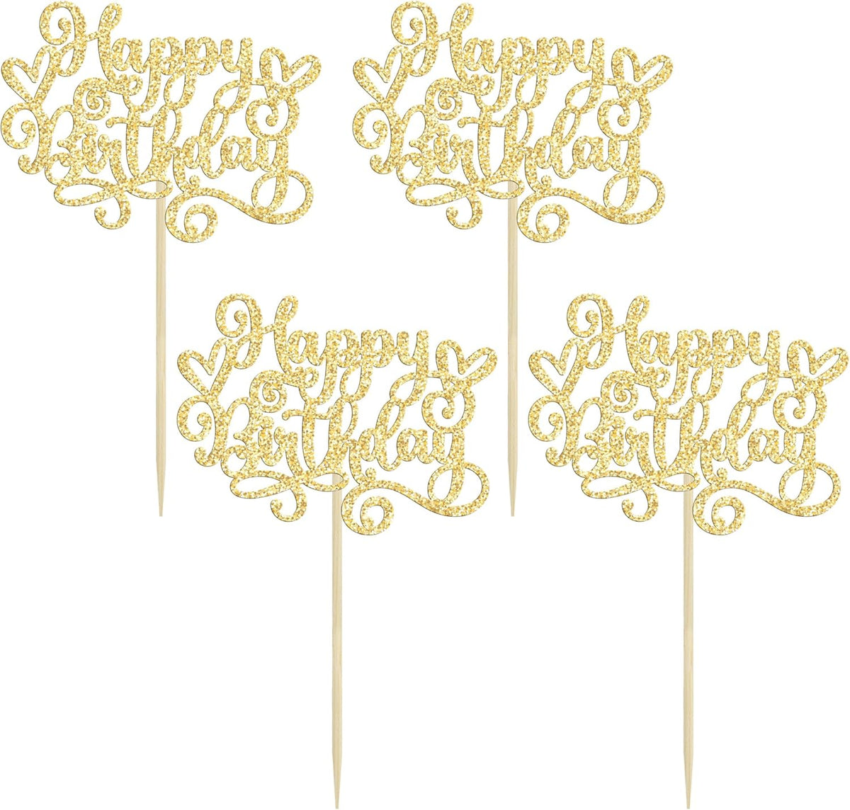 Gyufise 24Pcs Happy Birthday Cupcake Toppers Glitter Happy Birthday Cupcake Picks for Celebrating