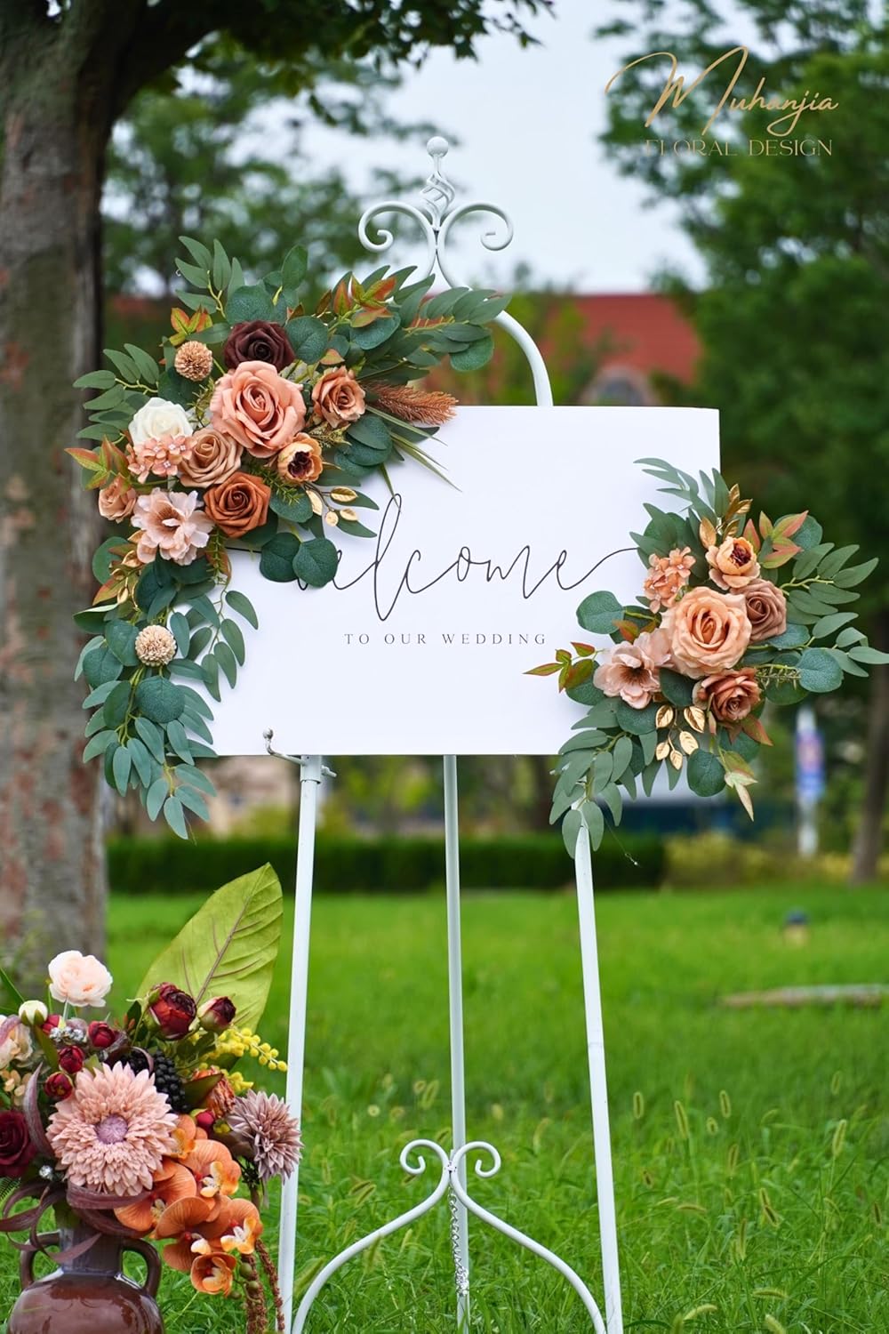 Wedding Sign Faux Flower Swag (Pack of 2) for Ceremony Party Reception Entrance Floral Decor Wall
