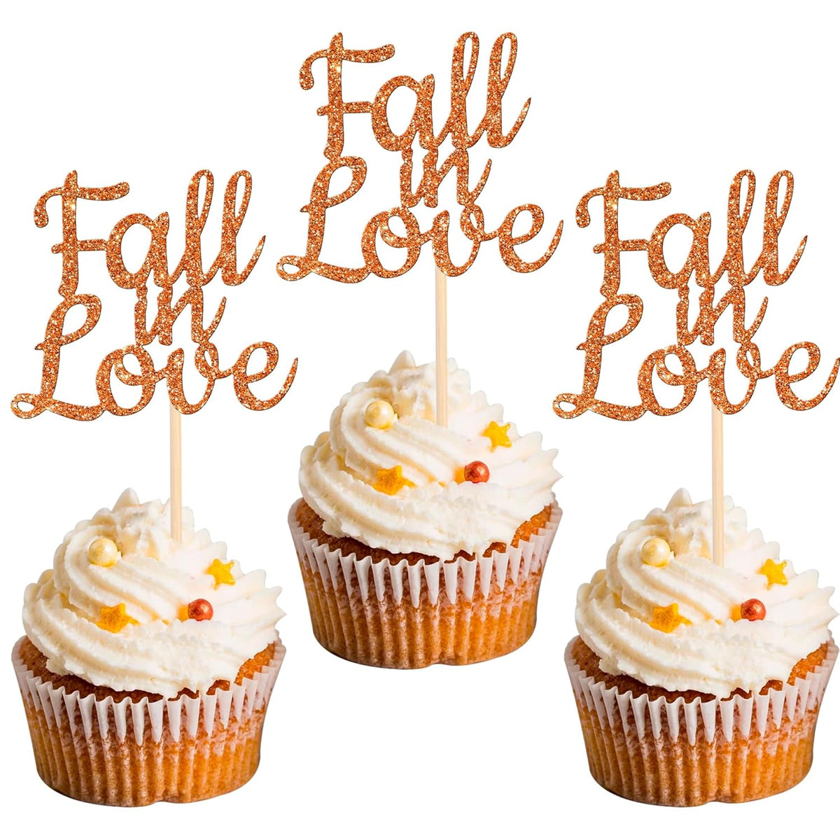 24 PCS Fall in Love Cupcake Toppers Glitter Fall Theme Bridal Shower Cupcake Picks for Autumn