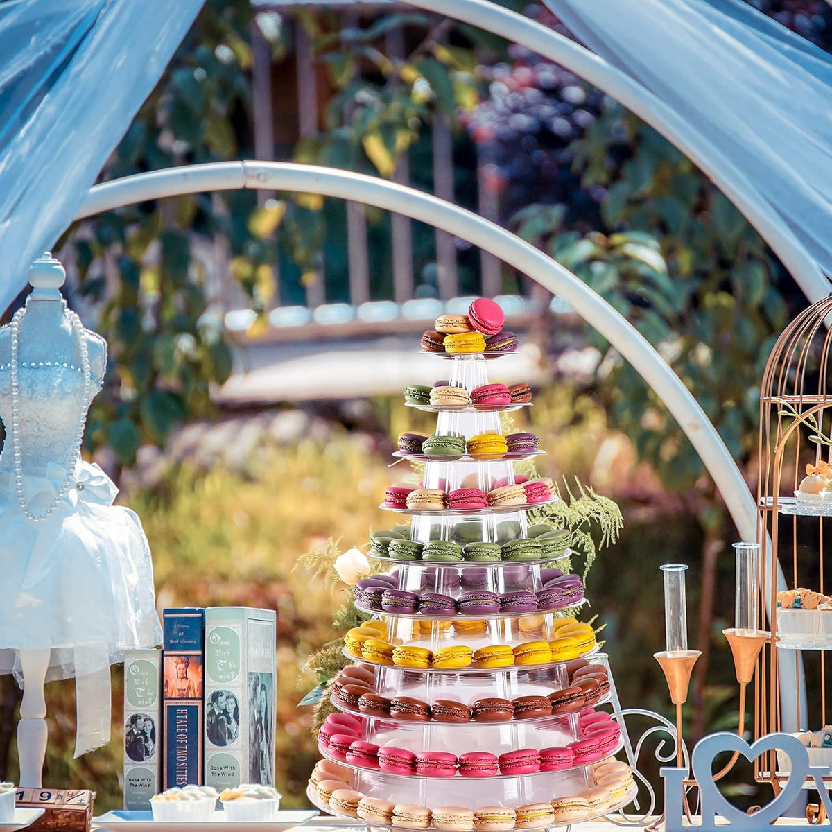 Macaron Tower Stand 10 Tier 4" - 13" Transparent Plastic Round Tower Display Stand Cupcake Cake