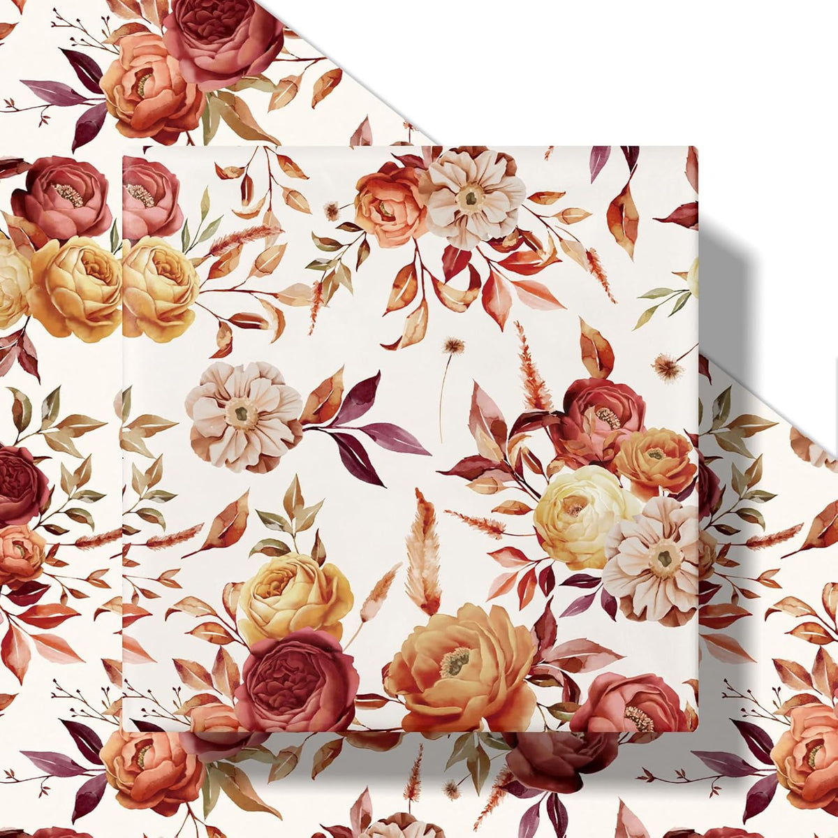 RUSPEPA Fall Floral Wrapping Paper Roll for Women Girls, Mini Roll, Vintage Rose and Autumn Bloom