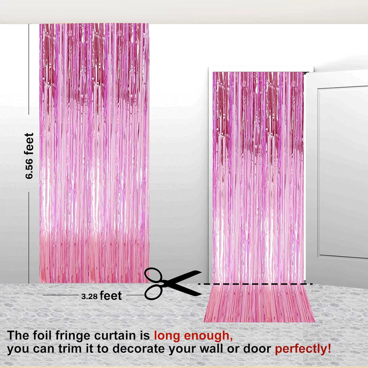 2 Pack 3.28 ft x 6.56 ft Pink Tinsel Curtain Party Backdrop Decorations, Metallic Foil Fringe