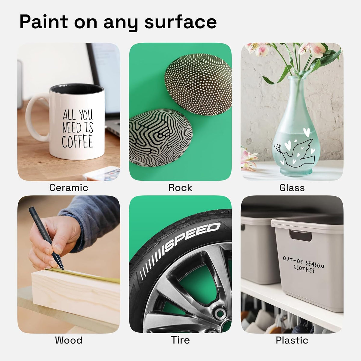 ARTISTRO 2 Black & White Permanent Marker - Waterproof Markers for Tire, Fabric, Rocks, Glass