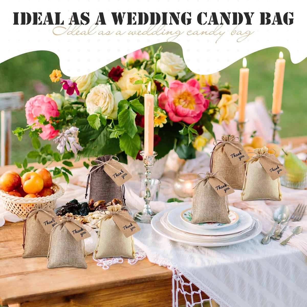 Woanger 100 Pcs Burlap Gift Bags with 100 Pcs Kraft Paper Gift Tags with Drawstring Favor Bulk