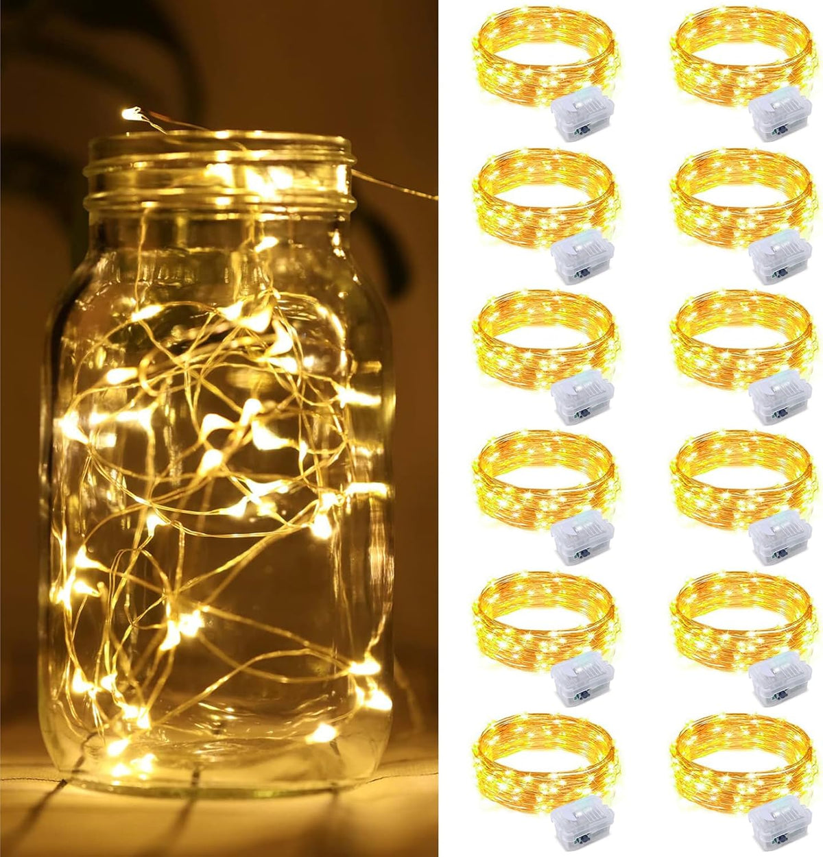 ZGWJ 12 Pack Fairy Lights Battery Operated, 7ft 20 Mini LED Fairy String Lights Silver Wire 3 Modes