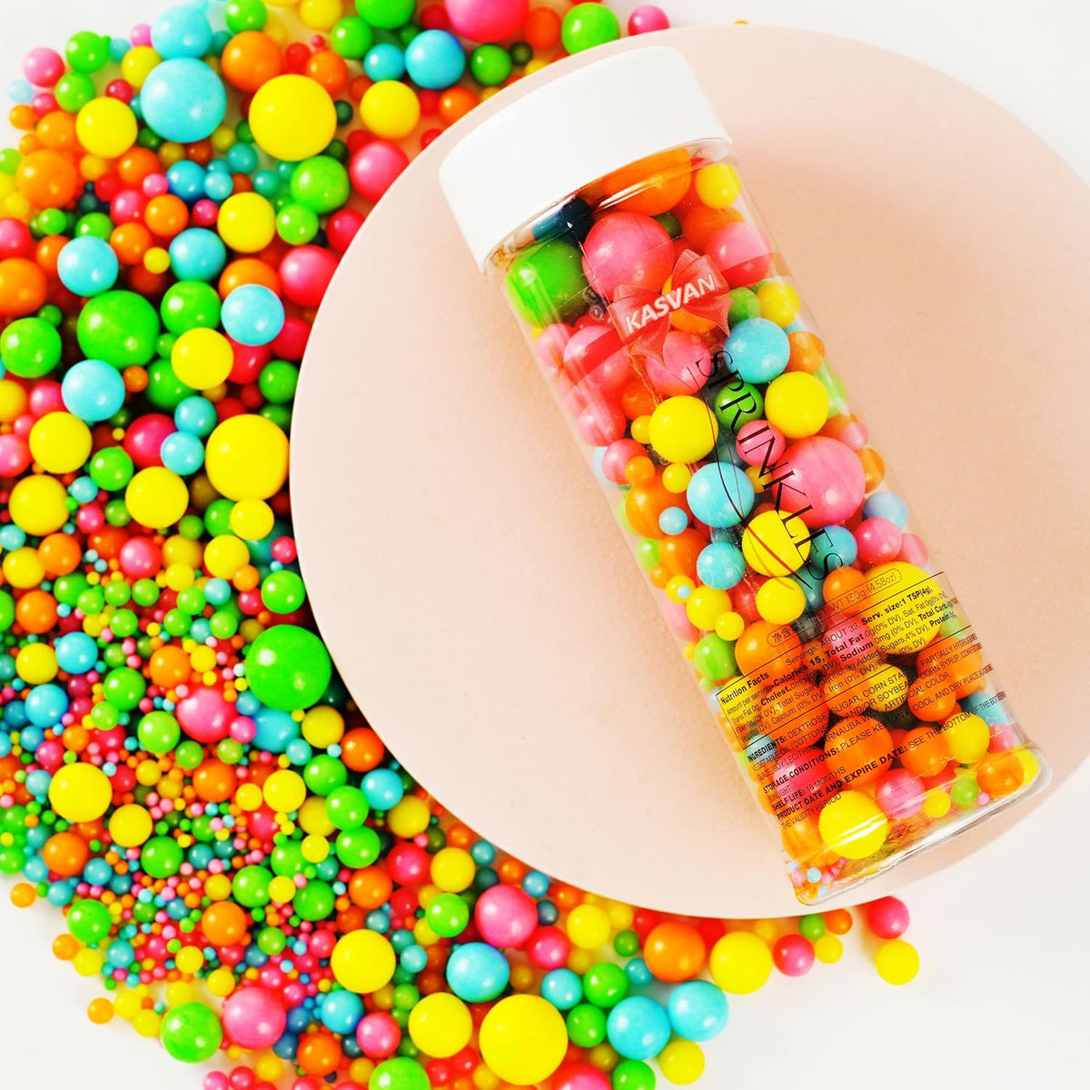 Kasvan Rainbow Pearl Sugar sprinkles - Edible Candy Pearls 130g/4.58 Oz, Mix Size Cake Candy